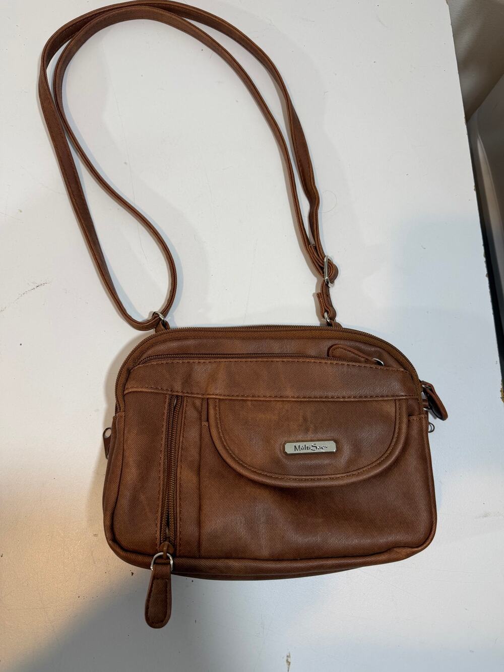 Multi Sac Zippy Triple Compartment Crossbody Bag Faux brown excellent